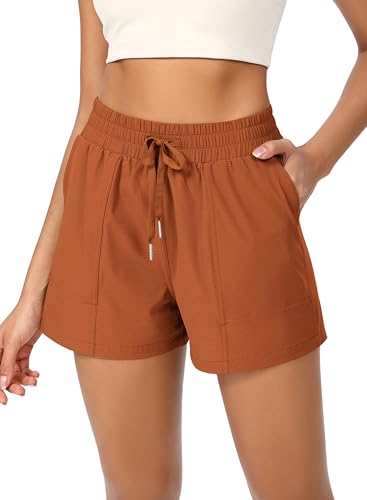 ODODOS Stretch Woven Athletic Shorts for Women High Waist Summer Lightweight Casual Shorts with Pockets