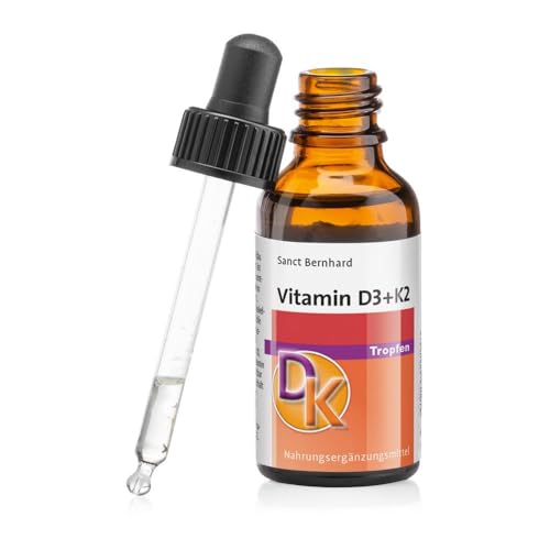 Vitamina D3 y K2 en gotas con 1.000 UI de Vitamina D3 y 20μg de Vitamina K2 por gota - 30ml