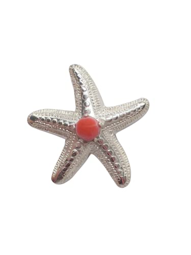 Corallo Rosso Stella Marina - Spilla da giacca in Argento 925 e Corallo Rosso Naturale - Pins - Echinoderma - Mare -