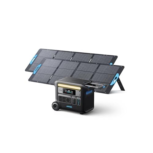 Anker SOLIX F2000 Solar Generator, 2048Wh Portable Power Station with LiFePO4 Batteries and 2× 200W Solar Panel, GaNPrime Technology, 4 AC Outlets Up