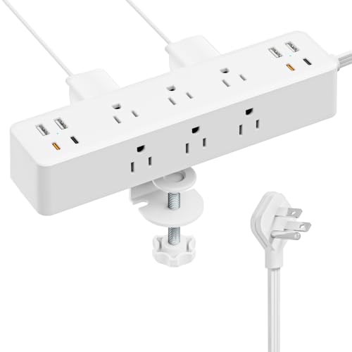 Image of Desk Clamp Power Strip 10FT, 40W Total Fast Charging Station | 9 AC Outlets 8 USB Ports(4 USB C),2 PD20W USB C Ports,Flat Plug Extension Cord,Desk Edge Mount, Fit 1.7 inch Tabletop Edge, White