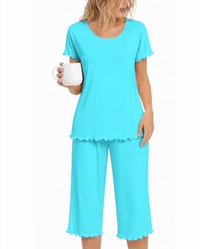 Image of NACHILA Women's Bamboo Viscose Capri Pajamas Set Cooling Short Sleeve Pjs | Ultra-Soft & Breathable,Moisture-Wicking Sleepwear,Cools Night Sweats & Hot Sleepers,OEKO-TEX Certified