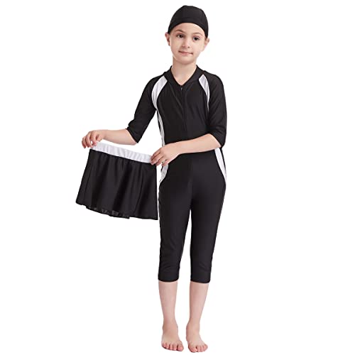 Girl Burkini Swimsuits Modest Muslim Islamic Long Sleeve Rash Guard Full Cover Top Skirted Swim Capris ​Swimwear Set