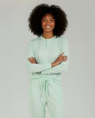 Image of Real Essentials 2 Pack: Women's Soft Long Sleeve Sleep Set - Comfortable Lounge Pull Over Hoodie and Henley Jogger