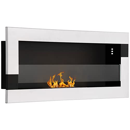HOMCOM Camino Bioetanolo a Parete, Acciaio Inox, 90x16x40cm
