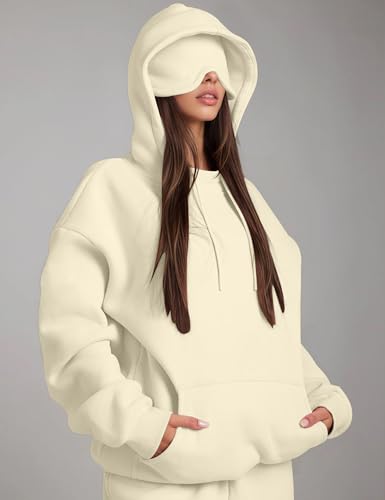 OLAPTA Airplane Travel Mode 2 Piece Outfits Eye Mask Built-In Oversized Hoodies Comfort Sweatpants Men Women Tracksuits Sets4