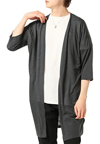 [アーケード] 麻混 ロングカーディガン メンズ 5分袖 カーデ リネン カーディガン L CHARCOAL(チャコール)
