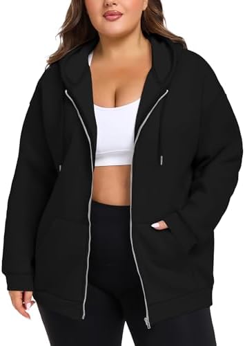 COOTRY Women's Plus Size Zip Up Hoodies Oversized Sweatshirts Fal...