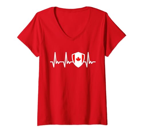 Mujer Bandera Canada 2024 Heartbeat Canadian Flag Canada Day Party Camiseta Cuello V