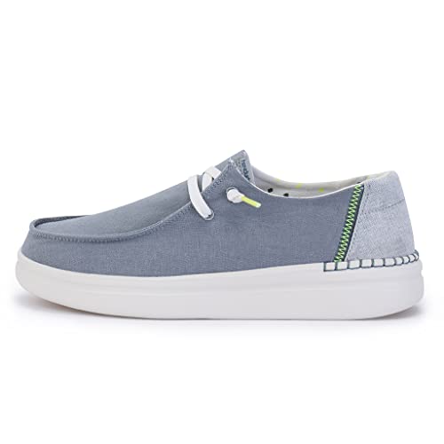 Image of HEYDUDE Women's Wendy Rise Chambray Abyss Blue Size 8 | Women's Shoes | Women's Lace Up Loafers | Comfortable & Light-Weight