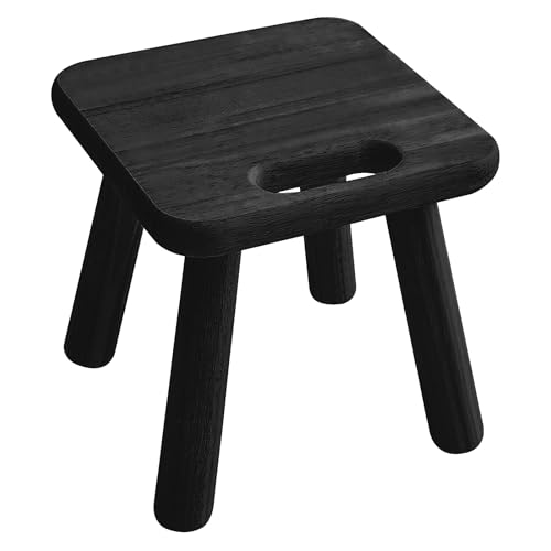 Yier Mei Handle Small Wooden Stool, Square Plant Stand Indoor Stool Small Side Table for House Plants, Kids Step Stool for Bedroom Bedside or Bathroom (Black Sandalwood Color,24cm)
