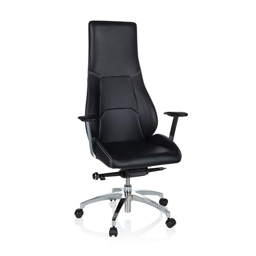 hjh OFFICE 660550 Profi Chefsessel Enza Kunstleder Schwarz Eleganter Bürostuhl mit Nackenkissen, 136 x 50 x 60 cm