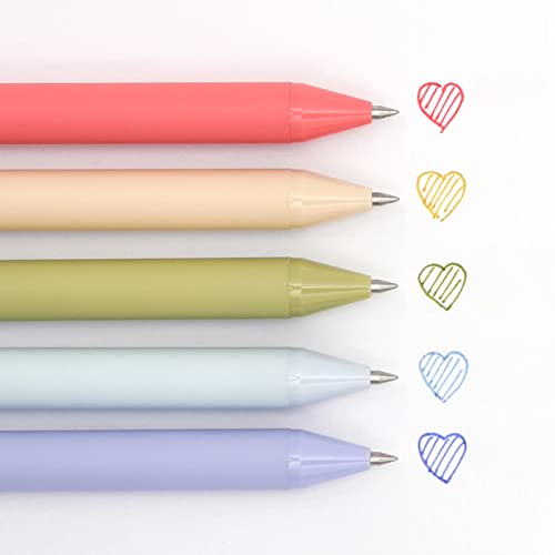Image of KaCo Pack of 5 Pieces Colored Ink Pens Retractable Cute Pens for Note Taking 0.5mm Fine Point (Morandi II)
