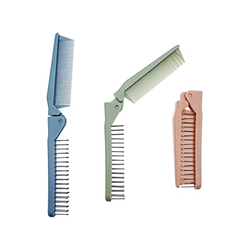 JZK 3 x Cepillo de plegable peine, cepillo de pelo viaje de bolsillo para mujeres y niñas, cepillo de cabeza de masaje y peine de dientes finos