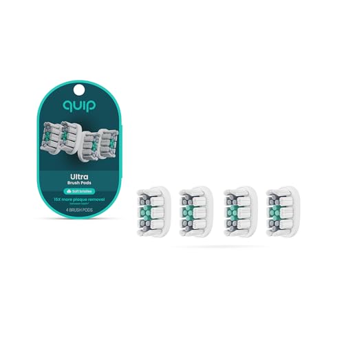 quip Ultra Brush Pod - Cabezales de recambio para cepillos de dientes eléctricos sónicos, paquete de 4 unidades, cerdas suaves, compactas, duran 3 meses cada uno, color blanco