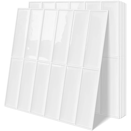 Tiwoos Plain White Peel and Stick Backsplash Tile Rectangle Subway Self Adhesive Wall Tiles for Kitchen (10-Sheet 12x12)