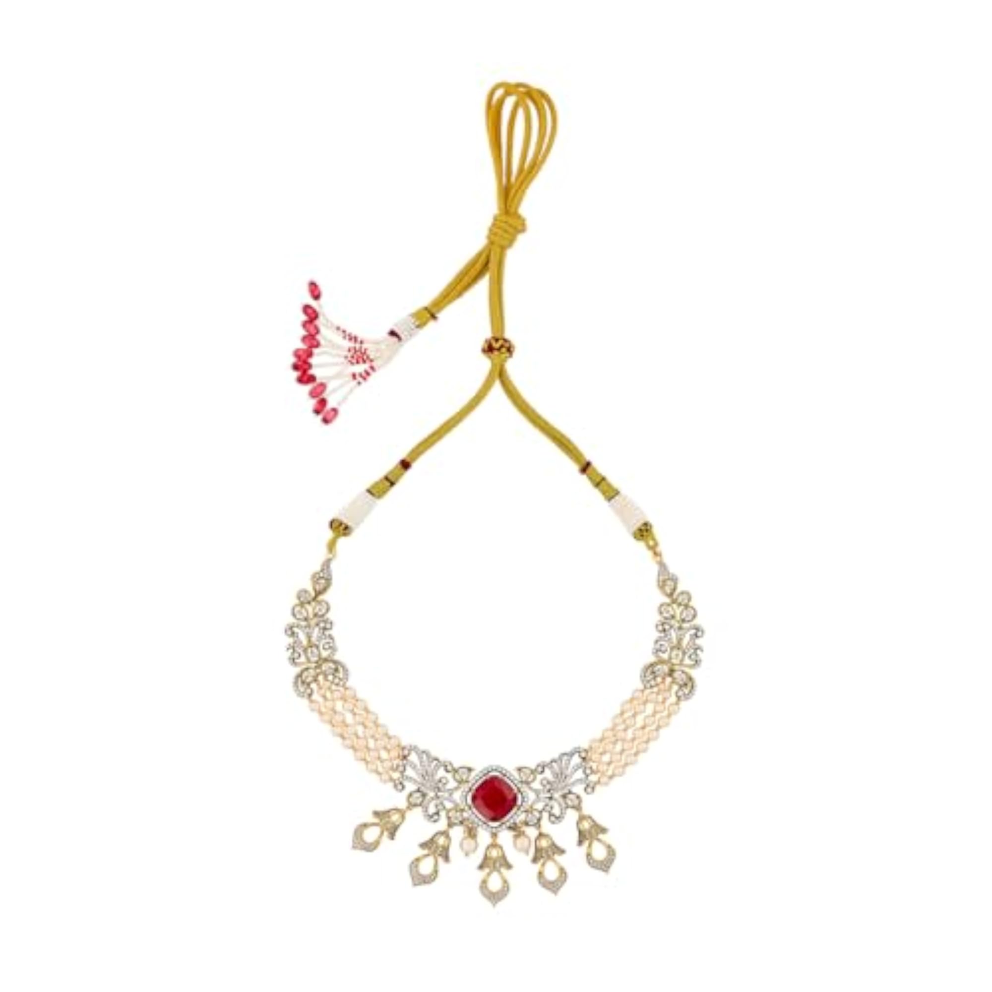 KUSHAL'S Fashion Jewellery Ruby Victorian Plated Zircon Necklace Set