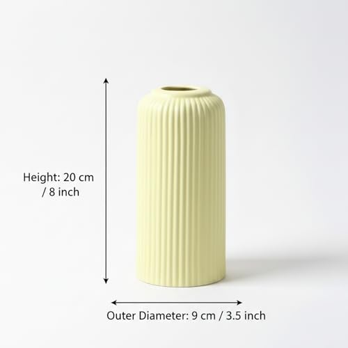 Image of KREATIVE ART'S Modern Ribbed Design Ceramic Flower Vase for Living Room, Flower Pots for Artificial Flower, Home Decoration Item, Home Decor, Vases for Living Room (Yellow, Medium)