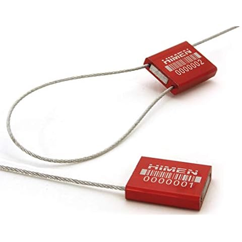 50x PLOMBEN aus Metall mit Drahtseil von HIMEN | fortlaufend nummeriert | mit BARCODE | Länge 280 mm | ACS-1.5F | Seals | rot Cover