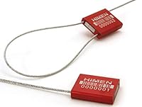 HIMEN 50 Plomben mit Drahtseil – Sicherheitsplomben fortlaufend nummeriert mit Barcode, Länge 280 mm, Modell ACS-1.5F, rot