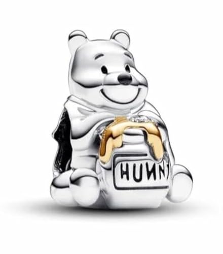 100th Anniversary winnie the bear Charm 925 Sterling Silver Pendant Charm Compatible with Pandora Charms and Many Other UK Charm Bracelets.