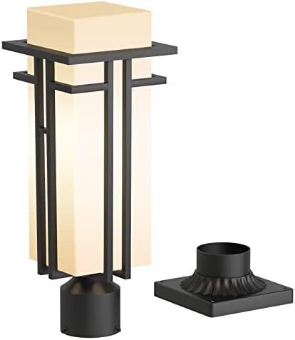 Yoenecea Outdoor Post Light Fixture - Aluminum Lamp Posts Outdoor Lighting, Outdoor Lightpost Lantern with 3-Inch Pier Mount Base Outside Pole Lighting for Porch Garnden (19.3''H, 1 pc)