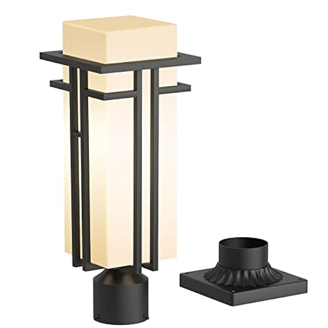 Outdoor Post Light Fixture - Aluminum Lamp Posts Outdoor Lighting, Outdoor Lightpost Lantern with 3-Inch Pier Mount Base Outside Pole Lighting for Porch Garnden (17.3''H, 1 pc)