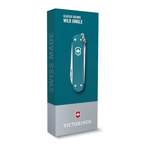 Image of Victorinox Classic SD Alox Swiss Army Knife, Compact, 5 Functions, Swiss Made Pocket Knife with Small Blade, Screwdriver and Key Ring - Wild Jungle (Blue)