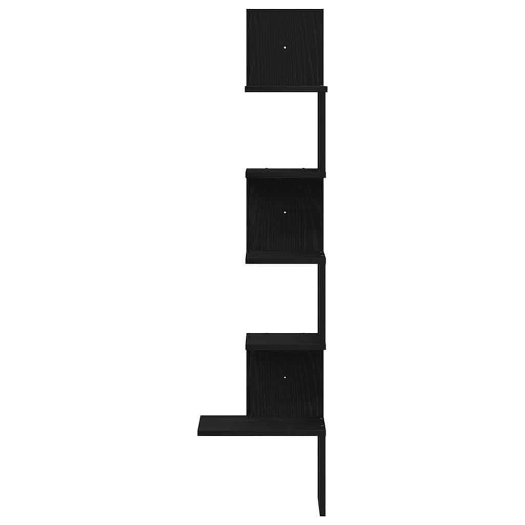 Regał narożny ścienny, czarny, 32 x 32 x 127,5 cm, materiał drewnopochodny, regał ścienny, regał ścienny, regał kuchenny, mały regał ścienny, regał łazienkowy, do kuchni, gabinetu, salonu