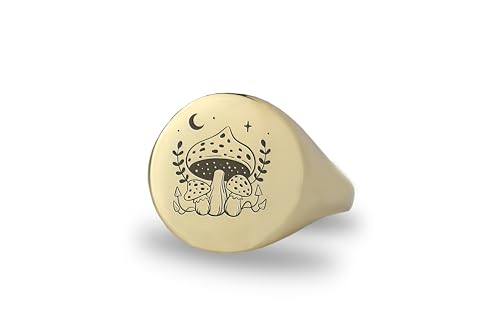Bague Champignon en Or gravée main | Joyau de nature précieuse