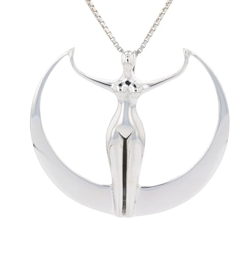 Sterling Silver Large Moon Goddess Pendant Necklace 18