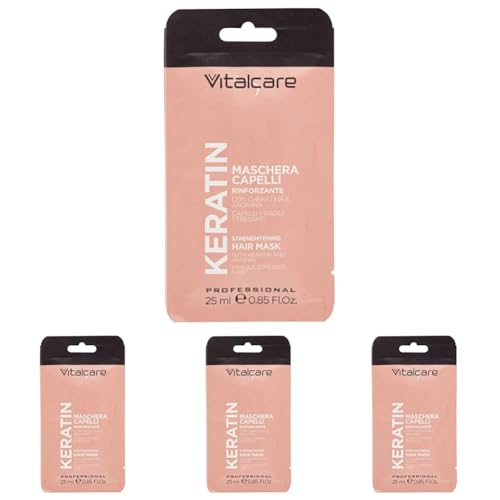 Vitalcare | Keratin - Maschera Capelli Rinforzante, per Capelli Fragili e Stressati, con Cheratina e Arginina, per Capelli più Forti e Morbidi, 25 ml (Confezione da 4)