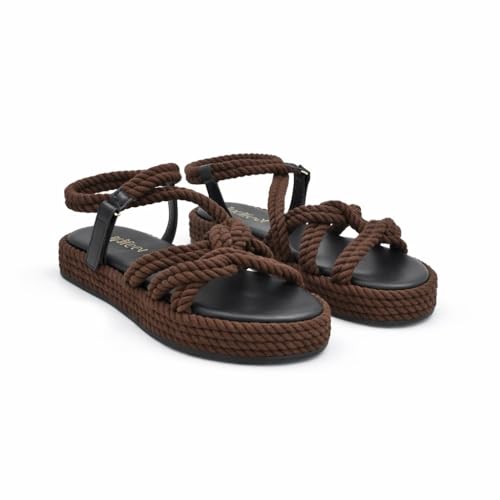 Image of Indifeet Women's Rope Espadrille Flatform Sandals | Stylish Open Toe Strappy Platforms | Adjustable Velcro Ankle Strap | TPR Sole | Summer Beach Casual Travel
