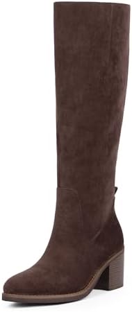 Knee High Boots Women Chunky Heel Rounded Toe Tall Boots Women Block High Heel Fall Long Boots