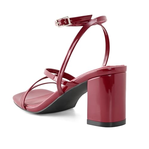 Image of LACUONE Strappy Heels for women Block Heels Square Toe Chunky Ankle Buckle Pump Heeled Sandals