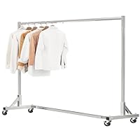 Simple Trending Industrial Grade Z Base 70in extra long Clothes Garment Rack, Commercial Grade Rolling Clothing Rack, Heavy Duty 450lb Load with Wheels, Chrome