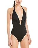 Carmen Marc Valvo Plunge Neckholder Einteiler Badeanzug Schwarz 4