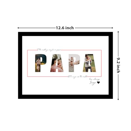 Image of Customized Fathers Day Gift for Dad 4 Photo Collage Frame with PAPA Text, Personalized Picture Gift for Father, Birthday Present, Wall Decoration for Parents (8.9x12.8 Inch)
