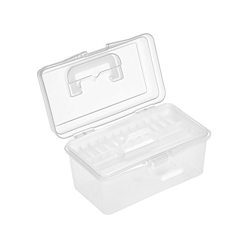 Image of Craft Storage Container with Handle 2 Layer Stack Carry Portable Plastic Bin Case Used for Organizing Stationery Sewing Jewelry Beauty Supplies (White)