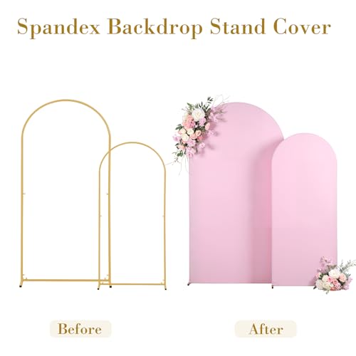Image of 7.2FT 6FT Arch Backdrop Cover for Wedding, Set of 2 Stretchy Spandex Fitted Arch Stand Cover for Baby Shower, Birthday Party Decor, Chiara Backdrop Cover with Double-Sided Design(Pink)
