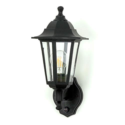 Kwazar Luminaire Außenwandleuchte mit Bewegungsmelder E27 IP44 Schwarz – Vintage Außenlampe max. 60W für Eingangsbereich, Hauswand & Garten |...