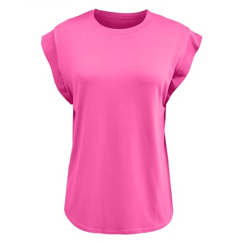 Blusa casual para mujer, tipo túnica, chaleco básico, cuello redondo, holgada, manga corta, chaleco de moda, informal, para niña pequeña, hot pink, XXL
