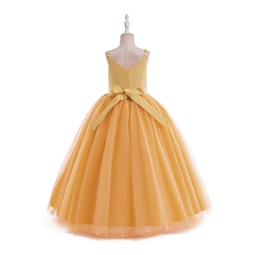 Image of Glamulice Flower Girls Spaghetti Strap Tulle Dress Long A Line Wedding Pageant Dresses Princess Birthday Party Ball Gown