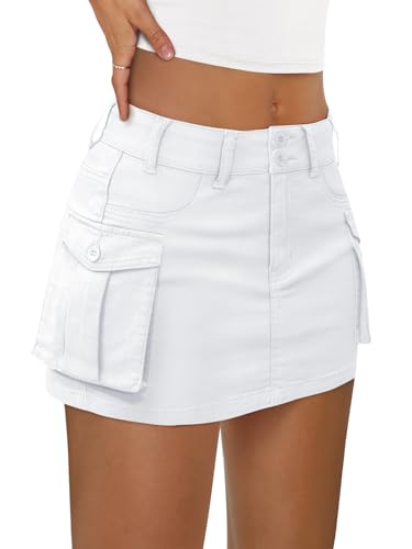 LILLUSORY Women Mini Skirt Denim Summer Jean Skort 2025 y2k Cute Clothes Going Out Club Concert Outfit Western Cowgirls Trendy a line Fashion Sexy Short Teen Girls Cargo White S