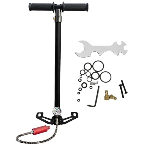 RQG 30Mpa 4500Psi PCP Air Pump, 3 Stage High Pressure Hand Air Pump with 40Mpa Gauge for HPA Tank