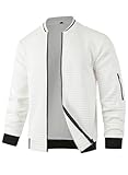 HOOD CREW Men&rsquo;s Lightweight Casual Jackets Varsity Bomber Jacket Coat with Zipper White L