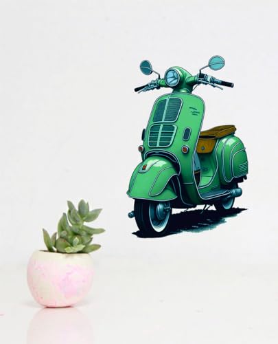 Old Green Scooter Wall Sticker for Living Room, Kids Room, Pooja Room (Size - 56CM X 46CM)