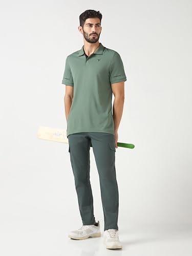 Image of TECHNOSPORT Men's Solid Slim Fit Polo Collar T-Shirt TECHNOCOOL+ Half Sleeve Button Polyester for Gym Running Workout UPF50+ Anti Odour