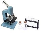 1:12 Scale Miniatures Laboratory Accessories for Mini Dollhouse,The Tiny Thing Including Microscope, Test Tube and Measuring Cup for Dollhouse Decoration and Miniatures Cake Topper(Blue Color)