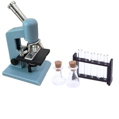 1:12 Scale Miniatures Laboratory Accessories for Mini Dollhouse,The Tiny Thing Including Microscope, Test Tube and Measuring Cup for Dollhouse Decoration and Miniatures Cake Topper(Blue Color)